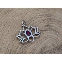 Echt zilveren lotus hanger met Robijn